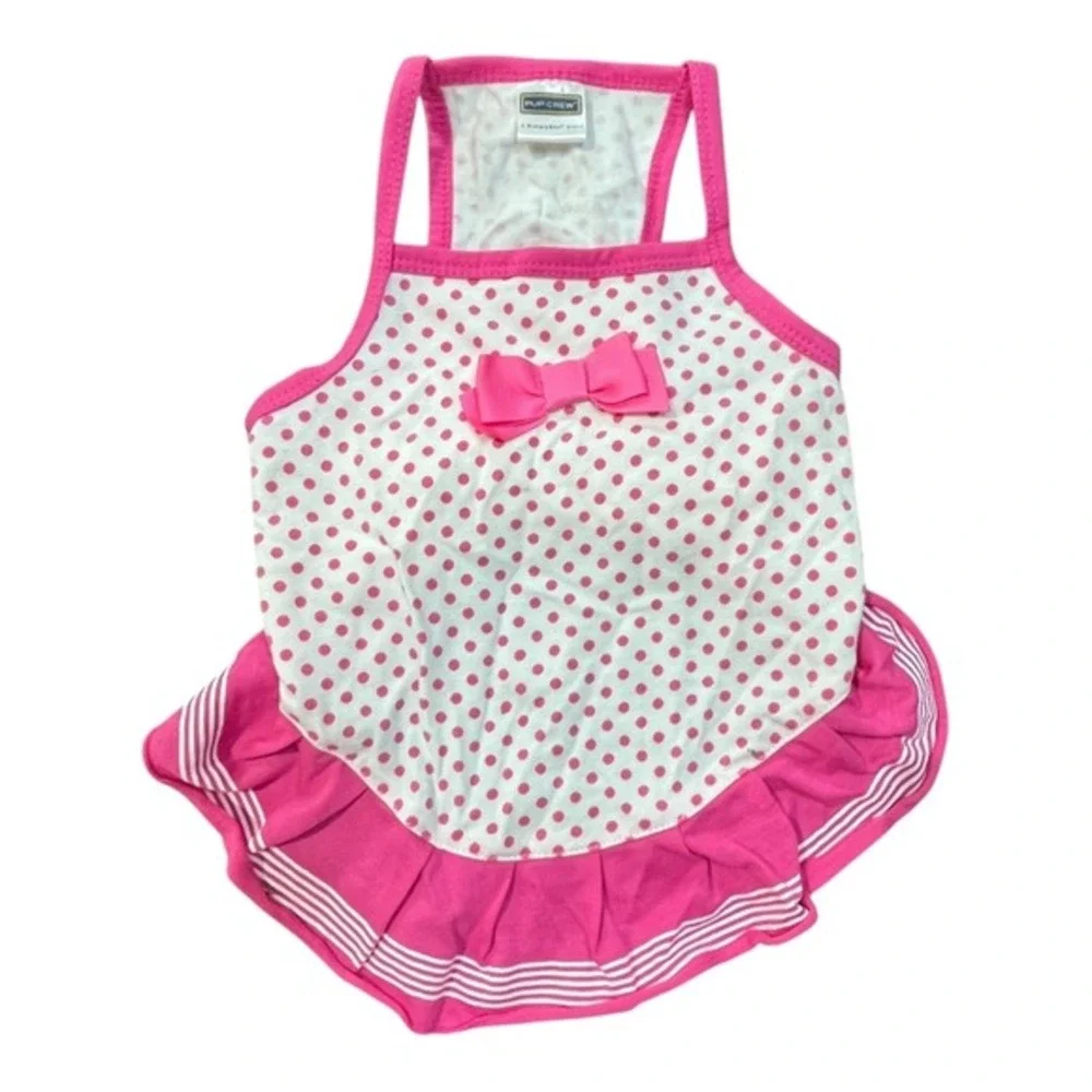 Pup Crew Polka Dot Pet‎ Dress Medium Pink White Bow Ruffle Petco 2011 Girly